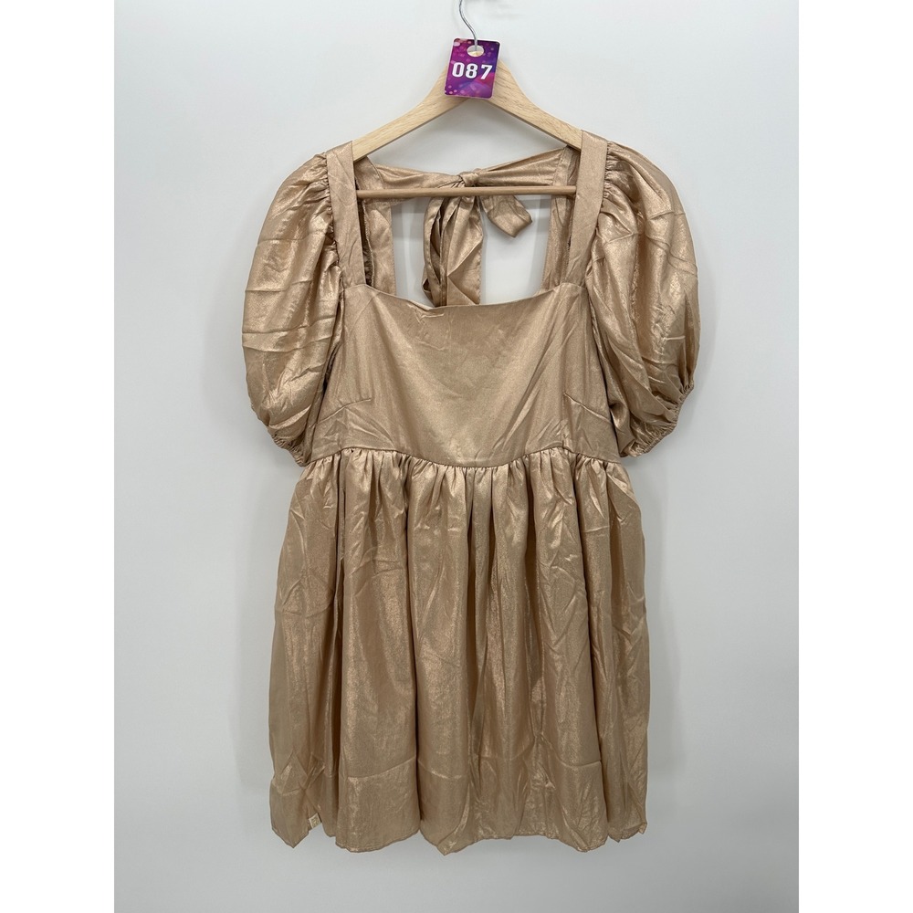Simply Southern Gold Shimmer Mini Dress Sz L Bow Gala Party Cocktail Wedding - Picture 1 of 6